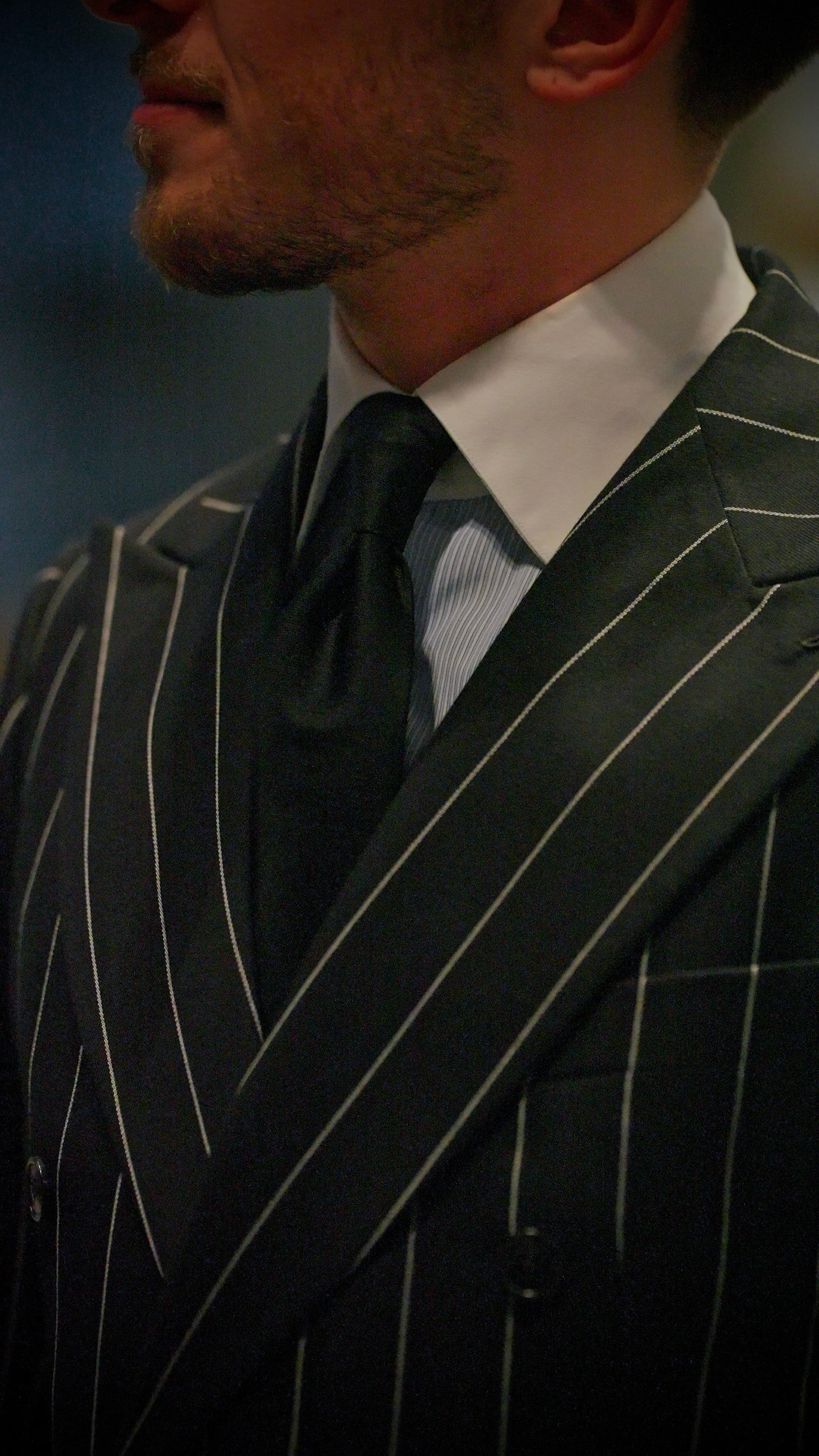 Black Double Breasted Pinstripe