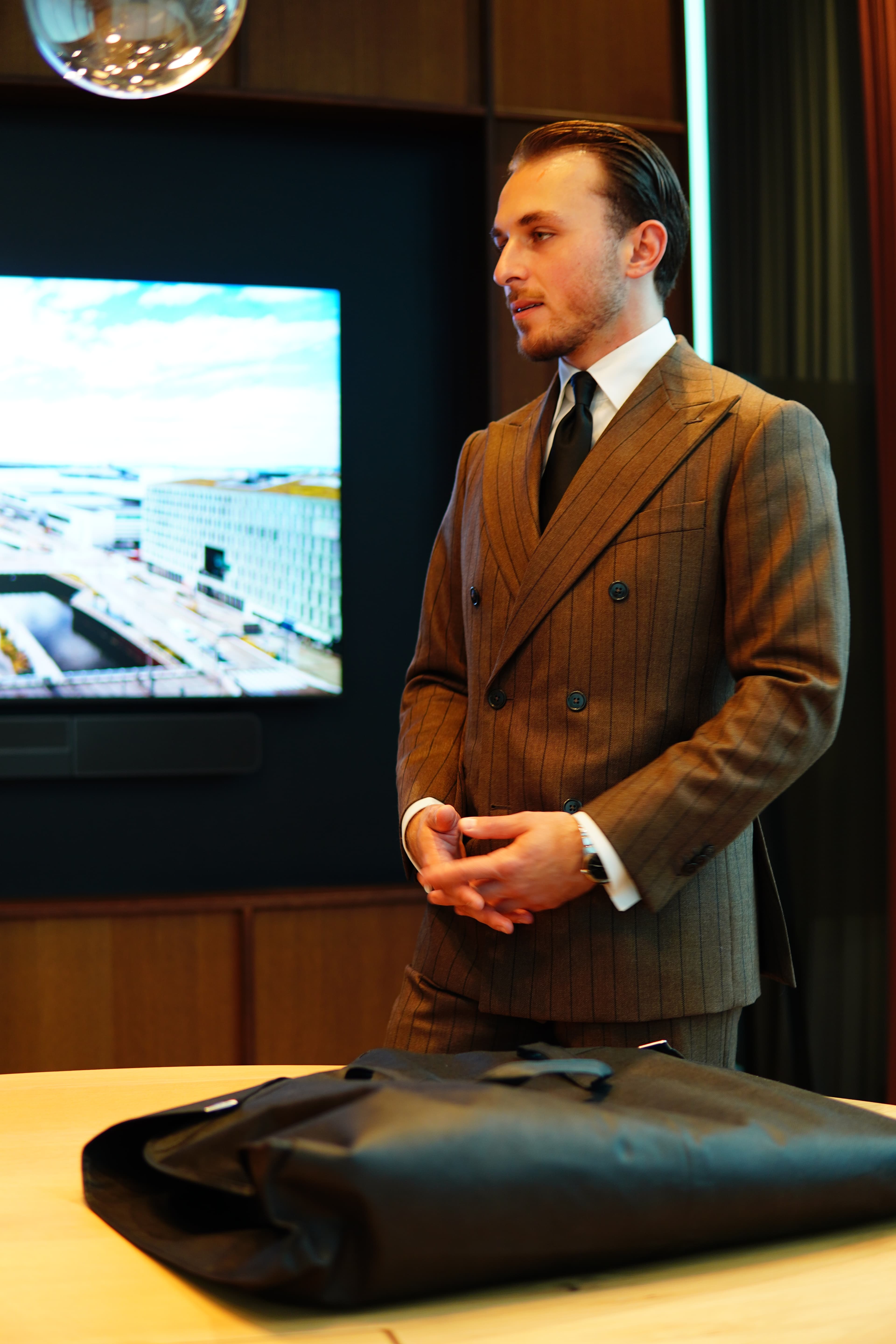 Double Breasted Brown Pinstripe