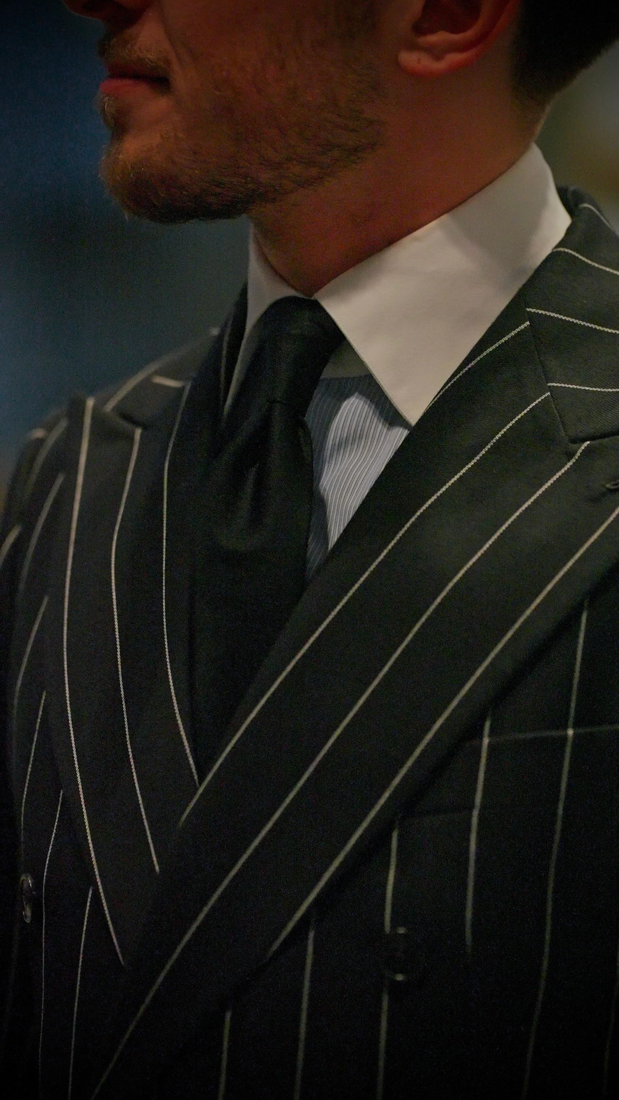 Black Double Breasted Pinstripe