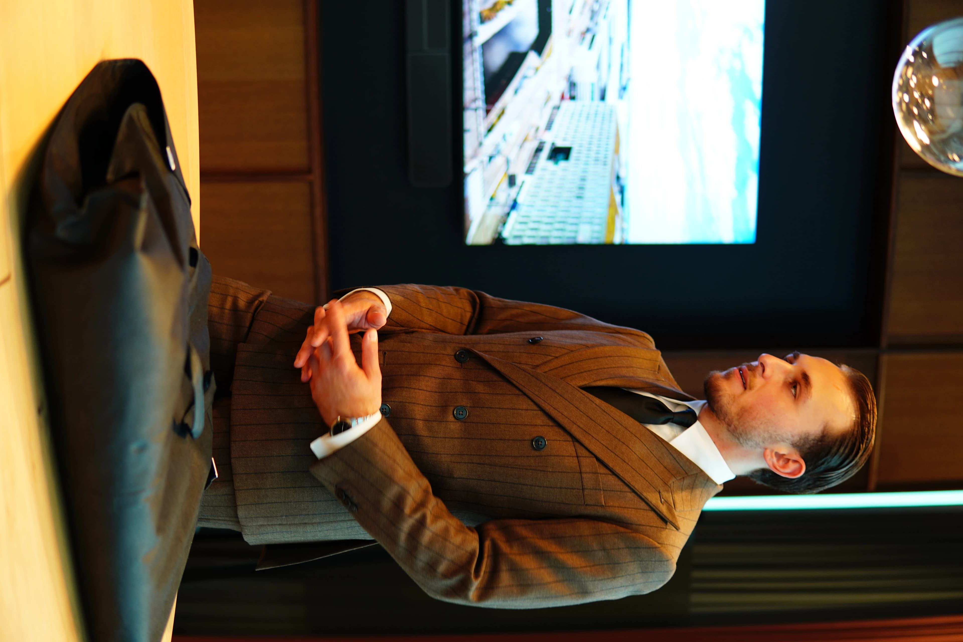 Double Breasted Brown Pinstripe