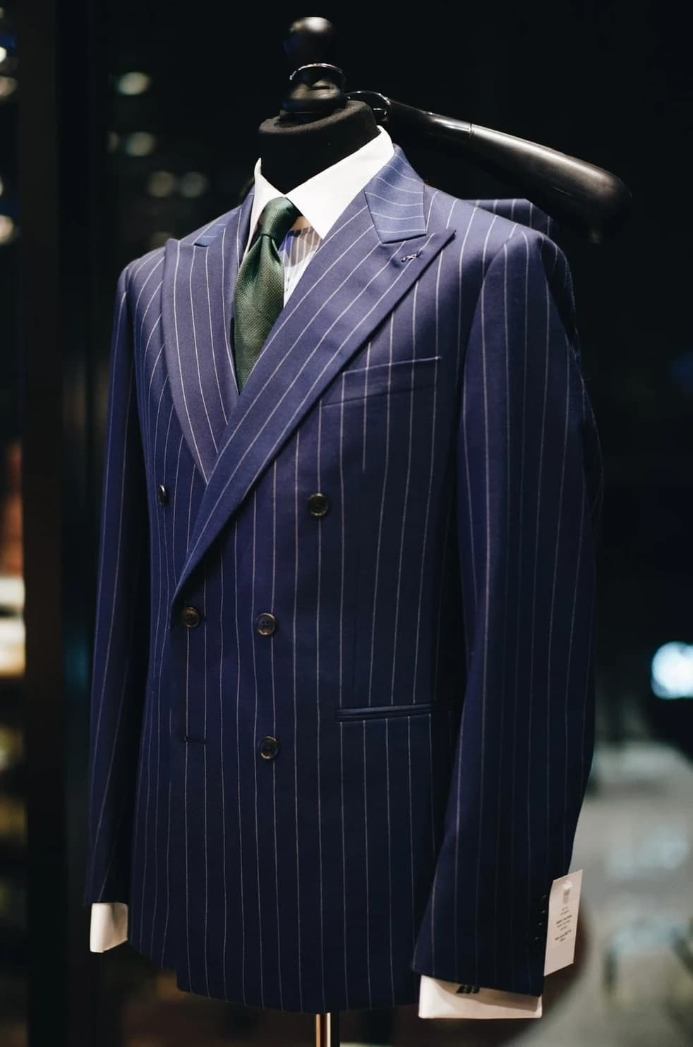 Navy Pinstripe with Green Tie